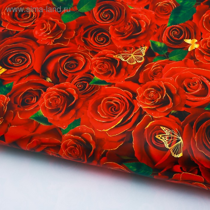 Бумага упаковочная глянцевая «Розы для тебя» 70 х 100 см - Фото 1