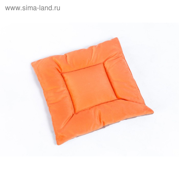 Подушка на стул квадратная 45х45см, высота 5см, велюр коричневый, оранжевый, синт. волокно - Фото 1