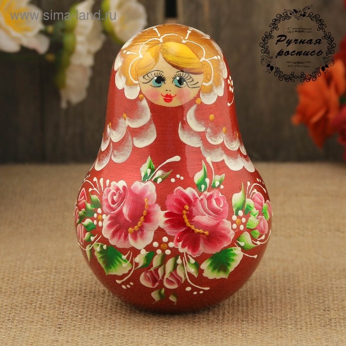 Неваляшка «Матрёшка», золотой кокошник, розовое платье - Фото 1