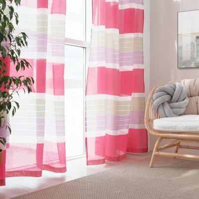 Тюль "Этель" 145х280 Гамма розовый (горизонтальная полоса) б/утяжелителя, 100% п/э