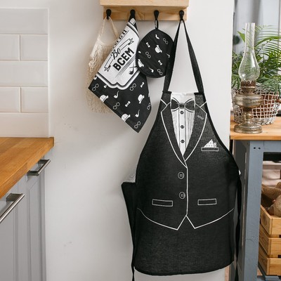 Кухонный набор 3 предмета «Доляна. Джентльмен», фартук 60×70 см, прихватка 20×20 см, полотенце 35×60 см