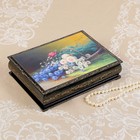 Шкатулка «Полевые цветы в корзине», лаковая миниатюра, 17х22 см - Фото 1