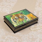 Шкатулка «Тигр в траве», лаковая миниатюра, 17х22 см - Фото 1