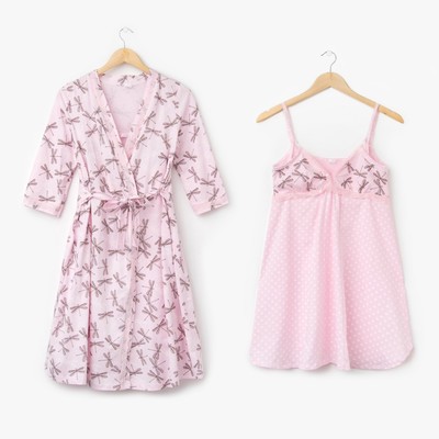 Комплект для беременных и кормящих (сорочка, халат) цвет розовый, принт МИКС, размер 46