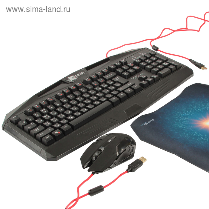 Игровой набор Qumo Respawn, клавиатура+мышь, проводной, мембранный, 2400 dpi, USB, черный - Фото 1