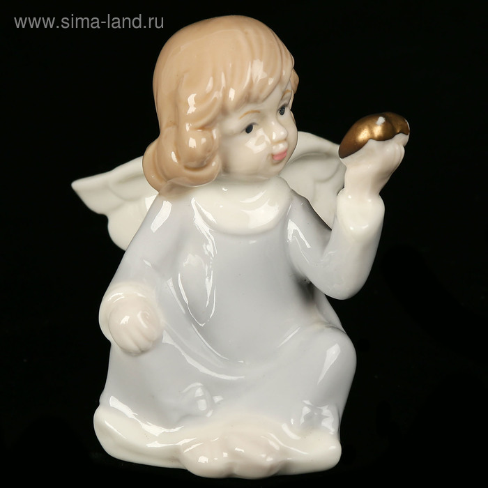 Сувенир керамика "Ангелочек сидящий держит в руке сердце" 8,5х6х7,5 см - Фото 1