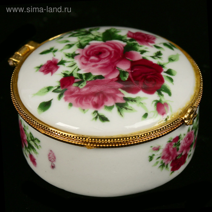 Шкатулка керамика "Розовые розы" МИКС 3,5х7х7,5 см - Фото 1