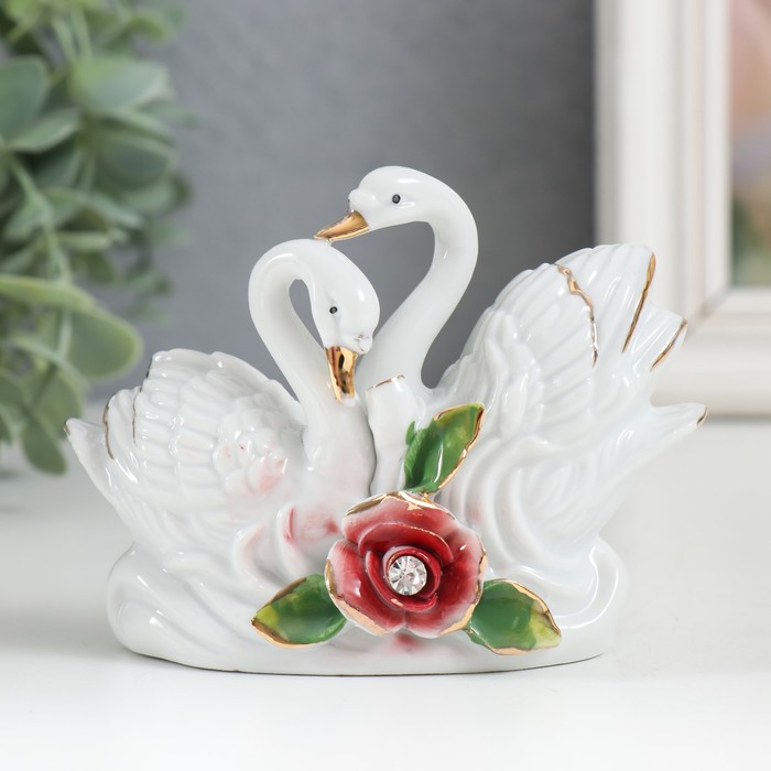 Сувенир керамика "Два лебедя с розой" страза 8х10,5х4 см - Фото 1