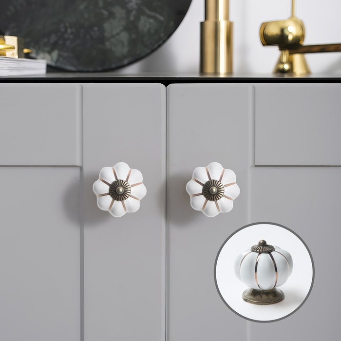 Ручка-кнопка PEONY Ceramics 001, керамическая, белая - Фото 1