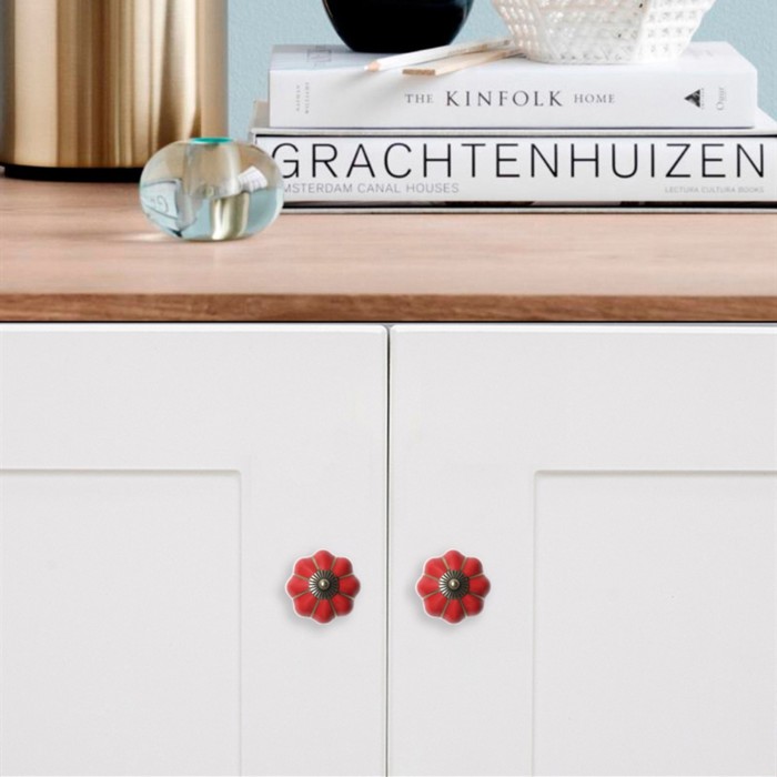 Ручка-кнопка PEONY Ceramics 001, керамическая, красная - Фото 1