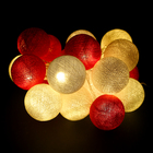 НИТЬ, 3.5 м, с насад "Хлопковый шарик 6 см", 20 LED, 3*АА (не в компл), красно-бел   301568 - Фото 1