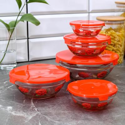 Набор салатников с крышками Доляна «Роза», 5 шт: 130/200/350/500/900 мл, цвет красный