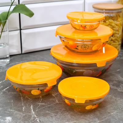 Набор салатников с крышками Доляна «Апельсин», 5 предметов: 130/200/350/500/900 мл, цвет оранжевый