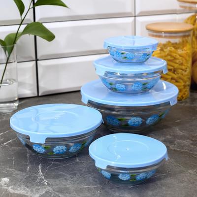 Набор салатников с крышками "Незабудки", 5 шт: 130/200/350/500/900 мл, цвет синий