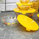 Набор стеклянных салатников с крышками "Цветочки", 5 шт: 130/200/350/500/900 мл, цвет желтый - Фото 4