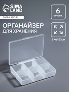 Органайзер для хранения мелочей, 6 ячеек, 9×6×2 см, прозрачный - Фото 1