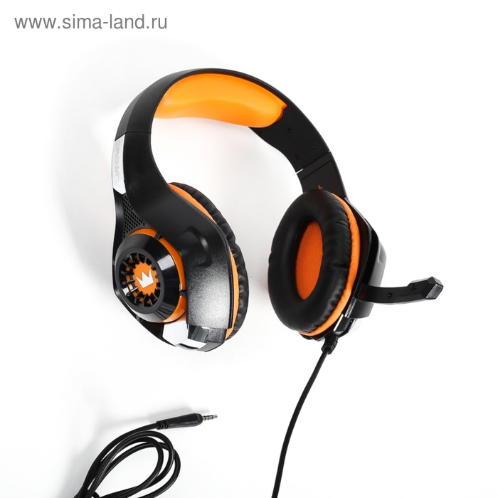 Наушники Crown CMGH-101T, игровые, полноразмерные, микрофон, 3.5 мм, 2.1 м, черно-оранжевые - Фото 1