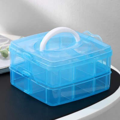 Органайзер для хранения, пластик, 2 яруса, 12 ячеек, 16×15×9 см, голубой