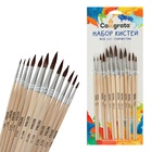 Набор кистей для рисования, белка, 12 штук: № 1, 2, 3, 4, 5, 6, 7, 8, 9, 10, 11, 12, круглые, деревянная ручка, международный размер 2691075