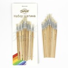 Набор кистей, щетина, плоские, 12 шт.: №1, 2, 3, 4, 5, 6, 7, 8, 9, 10, 11, 12, с деревянными ручками, на блистере - Фото 1