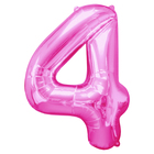Шар фольгированный 16" Цифра 4, индивидуальная упаковка, цвет розовый - Фото 1