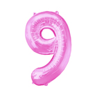Шар фольгированный 16", цифра 9, индивидуальная упаковка, цвет розовый - Фото 1