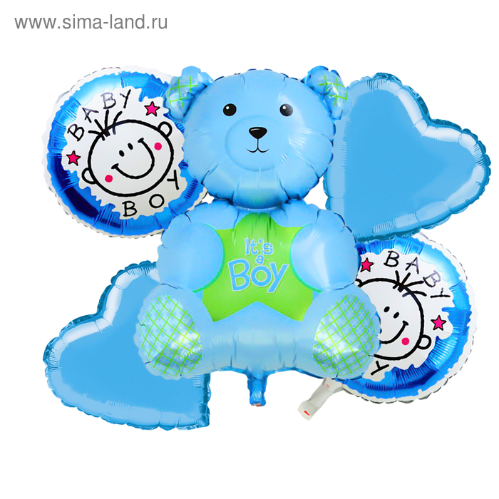 Букет из шаров "С рождением малыша", мишка, фольга, набор из 5 шт. - Фото 1
