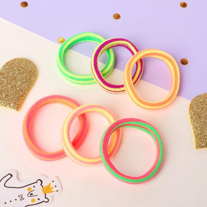 Резинки для волос Выбражулька «Махрушка полоска», набор 6 шт., яркость