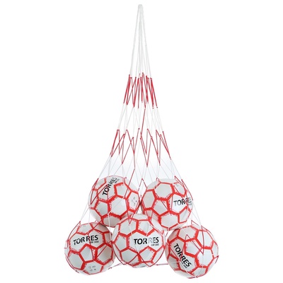 Сетка для переноски мячей ONLYTOP, на 8 мячей, нить 3 мм, 1.1 м, бело-красная