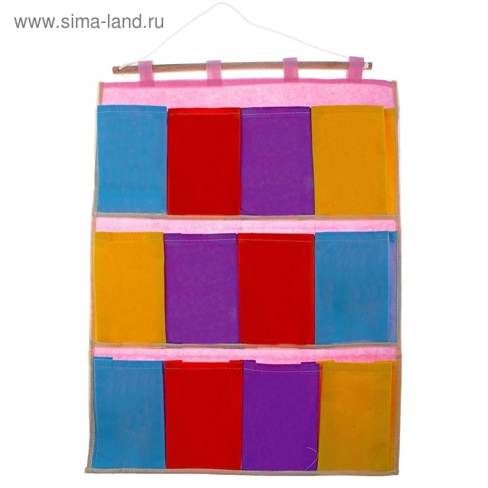 Органайзер подвесной с карманами «Цветные квадратики», 12 отделений - Фото 1