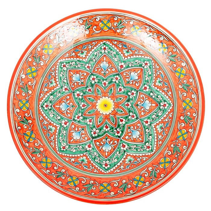 Ляган Риштанская Керамика "Цветы", 42 см, оранжевый - фото 1905445306