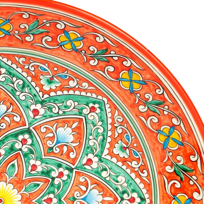 Ляган Риштанская Керамика "Цветы", 42 см, оранжевый - фото 1883338217