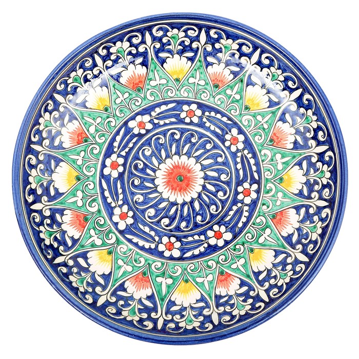Ляган Риштанская Керамика "Цветы", 28 см, синий - фото 1905445323