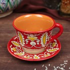 Чайная пара Риштанская Керамика "Узоры", 100 мл, (тарелка 10см, чашка 7,5см), красная - Фото 1