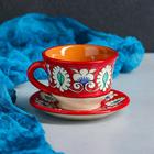 Чайная пара Риштанская Керамика "Узоры", 100 мл, (тарелка 10см, чашка 7,5см), красная - Фото 7