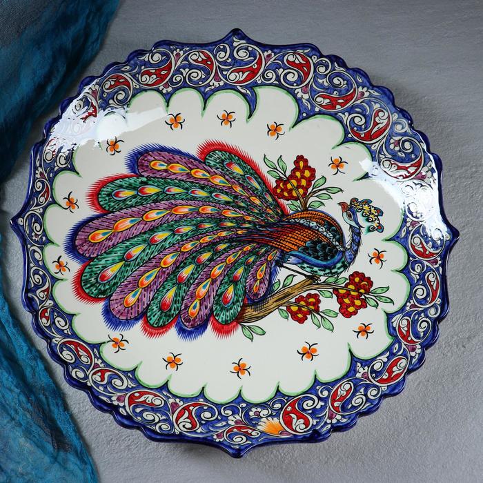 Ляган Риштанская Керамика "Жар птица", 42 см, синий, рифлённый - фото 1905445400