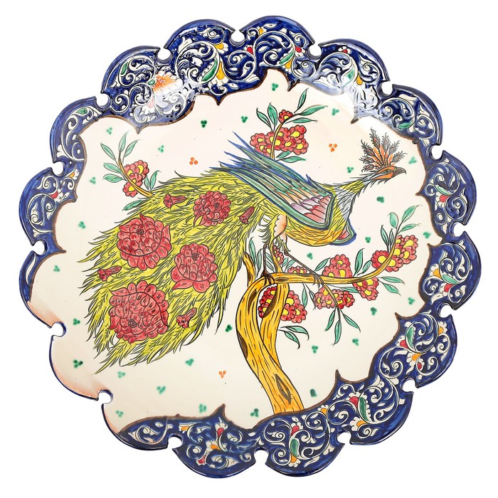 Ляган Риштанская Керамика "Жар птица", 42 см, синий, рифлённый - фото 1905445401