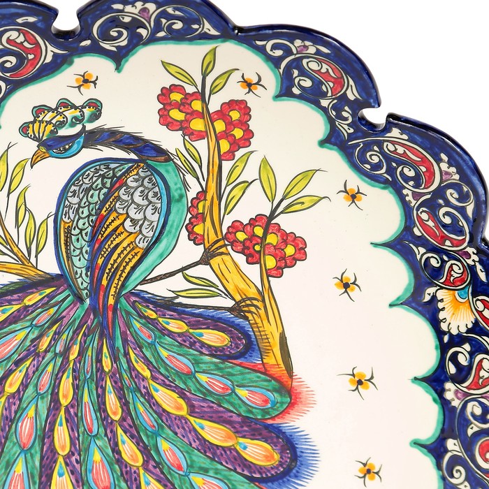 Ляган Риштанская Керамика "Жар птица", 42 см, синий, рифлённый - фото 1905445404