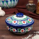 Сахарница узбекская Риштанская Керамика «Цветы», 250 мл, синяя - Фото 1