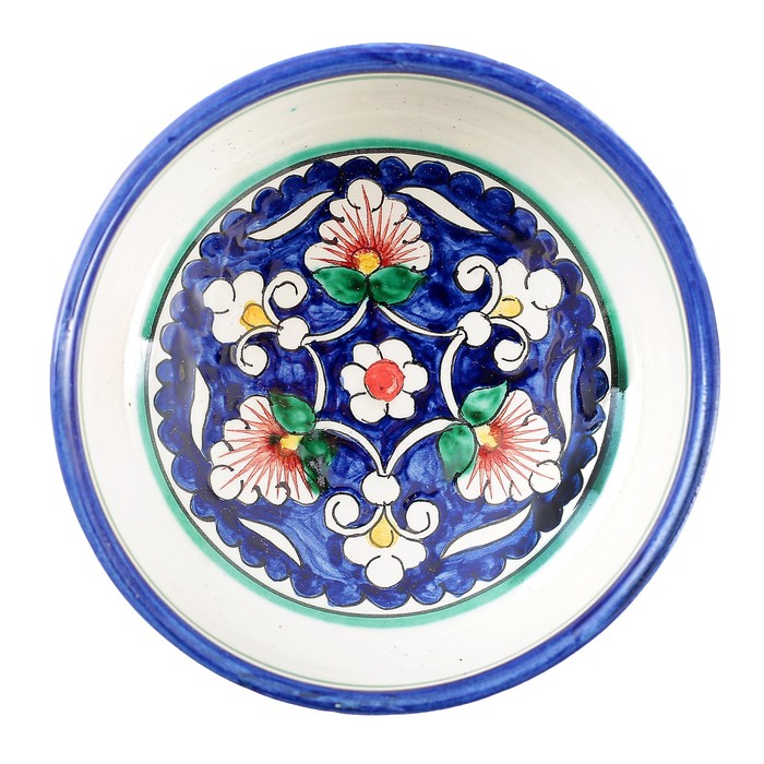 Сахарница Риштанская Керамика "Цветы", 250 мл, синяя - фото 1883338317