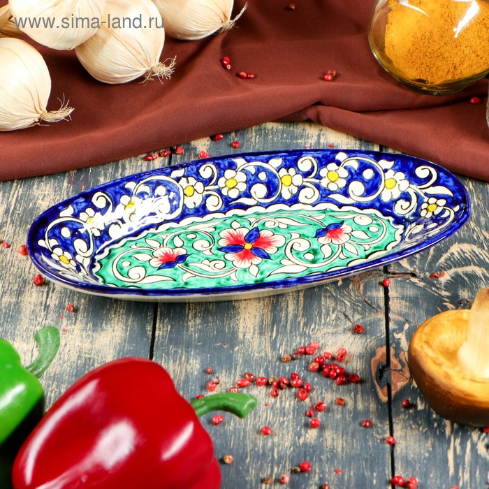 Селёдочница узбекская Риштанская Керамика, 24 см, синяя, МИКС - Фото 1
