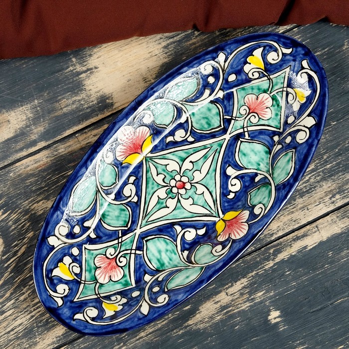 Селёдочница Риштанская Керамика "Цветы", 24 см, синяя, микс - фото 1890722508