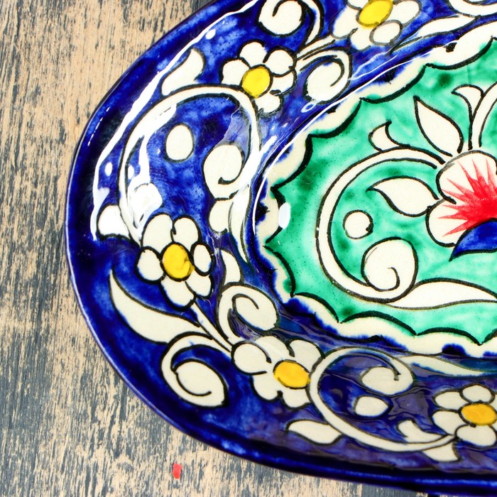 Селёдочница Риштанская Керамика "Цветы", 24 см, синяя, микс - фото 1890722500