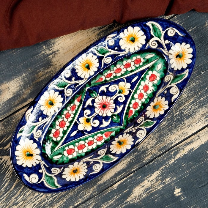 Селёдочница Риштанская Керамика "Цветы", 24 см, синяя, микс - фото 1890722502