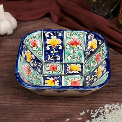 Салатница Риштанская Керамика «Цветы», 14×4.5 см, МИКС