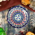 Тарелка Риштанская Керамика "Цветы", синяя, плоская, 15 см - Фото 2