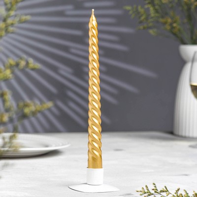 Свеча витая, 2.2×25 см, лакированная в термопленке, золотой металлик