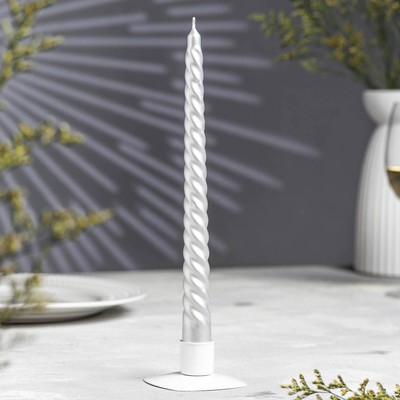 Свеча витая, 2,2х 25 см, лакированная в термопленке, серебренный металлик