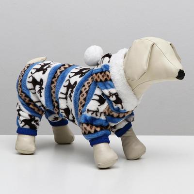 Комбинезон «Олени» с капюшоном, размер S (ДС 25 см, ОГ 35 см, ОШ 25 см), голубой