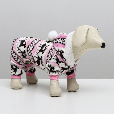 Комбинезон «Олени» с капюшоном, размер M (ДС 30 см, ОГ 40 см, ОШ 30 см), розовый